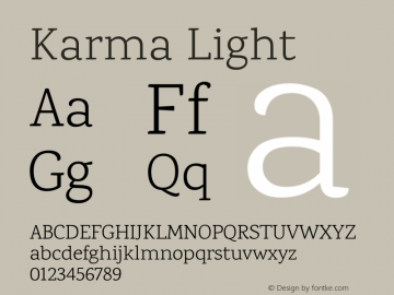 Karma Light Version 1.202;PS 1.0;hotconv 1.0.78;makeotf.lib2.5.61930; ttfautohint (v1.1) -l 7 -r 28 -G 50 -x 13 -D latn -f deva -w G Font Sample