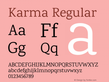 Karma Regular Version 1.202;PS 1.0;hotconv 1.0.78;makeotf.lib2.5.61930; ttfautohint (v1.1) -l 7 -r 28 -G 50 -x 13 -D latn -f deva -w G图片样张