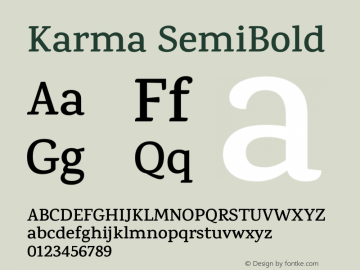 Karma SemiBold Version 1.202;PS 1.0;hotconv 1.0.78;makeotf.lib2.5.61930; ttfautohint (v1.1) -l 7 -r 28 -G 50 -x 13 -D latn -f deva -w G Font Sample