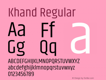 Khand Regular Version 1.101;PS 1.0;hotconv 1.0.78;makeotf.lib2.5.61930; ttfautohint (v1.1) -l 7 -r 28 -G 50 -x 13 -D latn -f deva -w G Font Sample