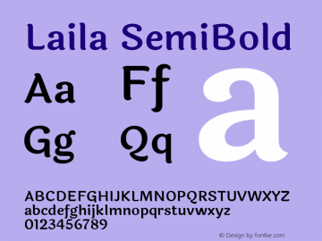 Laila SemiBold Version 1.302;PS 1.0;hotconv 1.0.78;makeotf.lib2.5.61930; ttfautohint (v1.1) -l 8 -r 50 -G 200 -x 14 -D latn -f deva -w gGD -W -c Font Sample