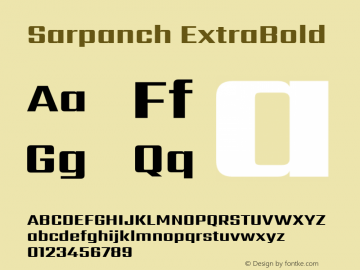 Sarpanch ExtraBold Version 2.004;PS 1.0;hotconv 1.0.78;makeotf.lib2.5.61930; ttfautohint (v1.1) -l 8 -r 50 -G 200 -x 14 -D latn -f deva -w gGD -W -c图片样张