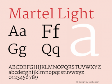 Martel Light Version 1.001; ttfautohint (v1.1) -l 5 -r 5 -G 72 -x 0 -D latn -f none -w gGD -W -c Font Sample