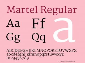 Martel Version 1.001; ttfautohint (v1.1) -l 5 -r 5 -G 72 -x 0 -D latn -f none -w gGD -W -c Font Sample