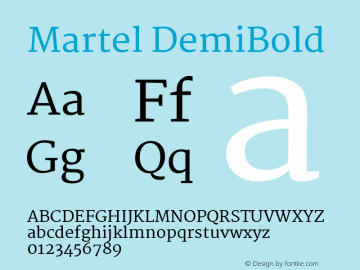 Martel DemiBold Version 1.001; ttfautohint (v1.1) -l 5 -r 5 -G 72 -x 0 -D latn -f none -w gGD -W -c Font Sample