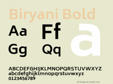 Biryani Bold Version 1.004; ttfautohint (v1.1) -l 5 -r 5 -G 72 -x 0 -D latn -f none -w gGD -W -c图片样张