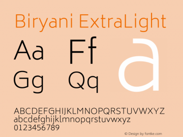 Biryani ExtraLight Version 1.004; ttfautohint (v1.1) -l 5 -r 5 -G 72 -x 0 -D latn -f none -w gGD -W -c图片样张