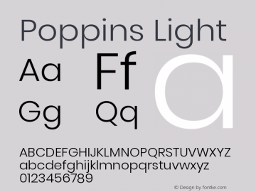 Poppins Light Version 3.010;PS 1.000;hotconv 16.6.54;makeotf.lib2.5.65590 Font Sample