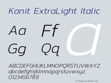 Kanit ExtraLight Italic Version 1.002 Font Sample