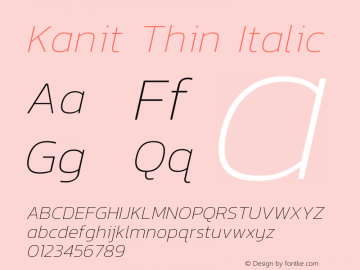 Kanit Thin Italic Version 1.002 Font Sample