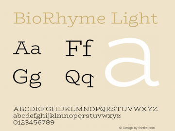 BioRhyme-Light Version 1.000 Font Sample