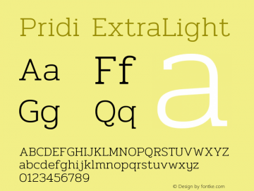 Pridi ExtraLight Version 1.001 Font Sample