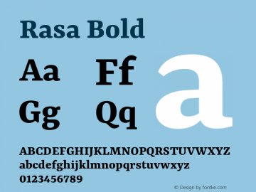 Rasa Bold Version 1.001;PS 1.001;hotconv 1.0.88;makeotf.lib2.5.647800; ttfautohint (v1.3.34-f4db) Font Sample