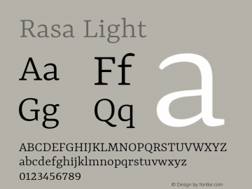 Rasa Light Version 1.001;PS 1.001;hotconv 1.0.88;makeotf.lib2.5.647800; ttfautohint (v1.3.34-f4db) Font Sample