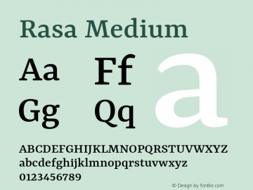 Rasa Medium Version 1.001;PS 1.001;hotconv 1.0.88;makeotf.lib2.5.647800; ttfautohint (v1.3.34-f4db) Font Sample