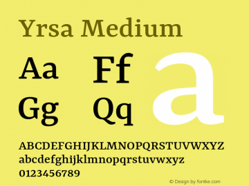 Yrsa Medium Version 1.001;PS 1.001;hotconv 1.0.88;makeotf.lib2.5.647800; ttfautohint (v1.3.34-f4db) Font Sample