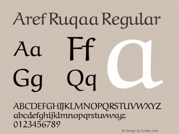 Aref Ruqaa Regular Version 1.0g based on 0.7 Font Sample