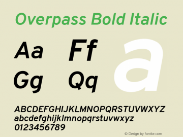 Overpass Bold Italic Version 3.000;DELV;Overpass; ttfautohint (v1.5) Font Sample