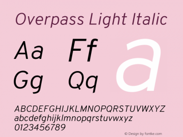 Overpass Light Italic Version 3.000;DELV;Overpass; ttfautohint (v1.5) Font Sample