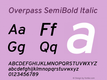 Overpass SemiBold Italic Version 3.000;DELV;Overpass; ttfautohint (v1.5) Font Sample