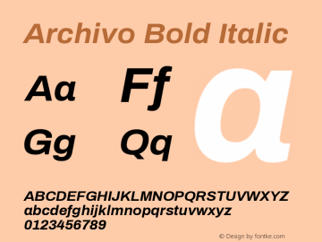 Archivo Bold Italic Version 1.004; ttfautohint (v1.8) Font Sample