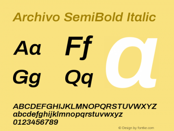 Archivo SemiBold Italic Version 1.004; ttfautohint (v1.8) Font Sample