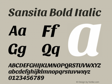 Sansita Bold Italic Version 1.006; ttfautohint (v1.5) Font Sample