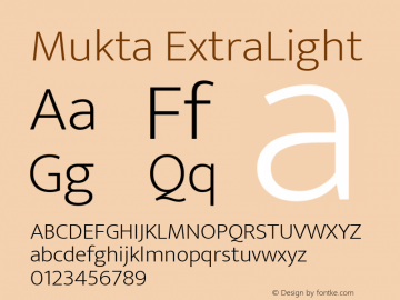 Mukta ExtraLight Version 2.538;PS 1.002;hotconv 16.6.51;makeotf.lib2.5.65220; ttfautohint (v1.6) Font Sample