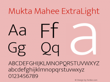 Mukta Mahee ExtraLight Version 2.538;PS 1.000;hotconv 16.6.51;makeotf.lib2.5.65220; ttfautohint (v1.6) Font Sample