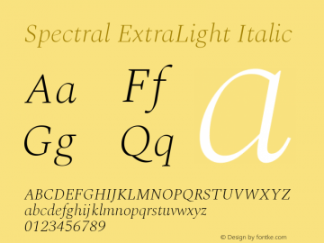 Spectral ExtraLight Italic Version 2.001 Font Sample