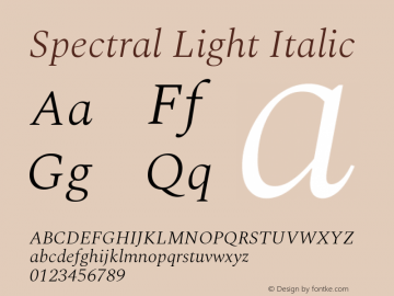 Spectral Light Italic Version 2.001 Font Sample