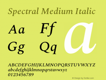 Spectral Medium Italic Version 2.001 Font Sample