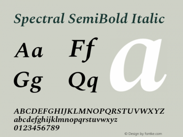 Spectral SemiBold Italic Version 2.001 Font Sample