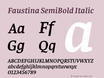 Faustina SemiBold Italic Version 1.006; ttfautohint (v1.5)图片样张