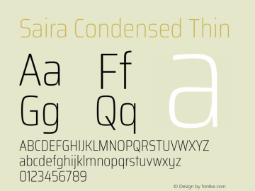 Saira Condensed Thin Version 0.072 Font Sample