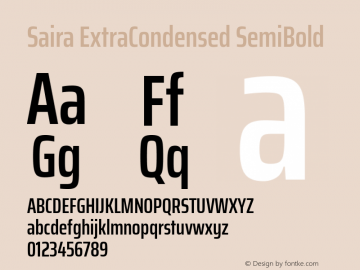 Saira ExtraCondensed SemiBold Version 0.072 Font Sample