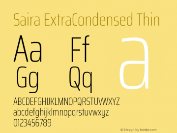 Saira ExtraCondensed Thin Version 0.072 Font Sample