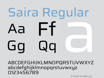 Saira Regular Version 0.072 Font Sample