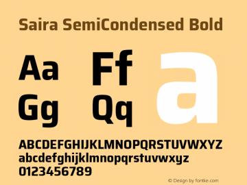 Saira SemiCondensed Bold Version 0.072 Font Sample