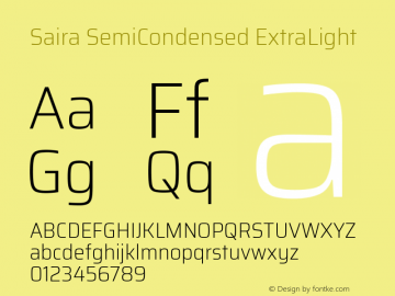 Saira SemiCondensed ExtraLight Version 0.072 Font Sample