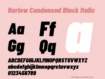 Barlow Condensed Black Italic Version 1.408 Font Sample