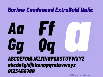 Barlow Condensed ExtraBold Italic Version 1.408 Font Sample