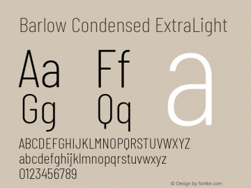 Barlow Condensed ExtraLight Version 1.408 Font Sample