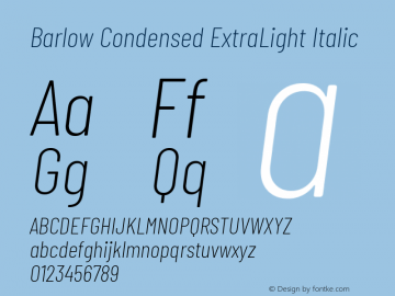 Barlow Condensed ExtraLight Italic Version 1.408 Font Sample