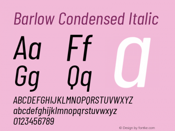 Barlow Condensed Italic Version 1.408 Font Sample