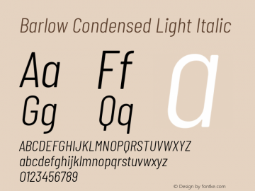 Barlow Condensed Light Italic Version 1.408 Font Sample