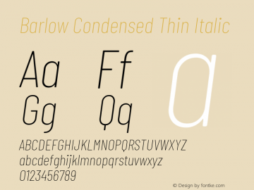 Barlow Condensed Thin Italic Version 1.408图片样张