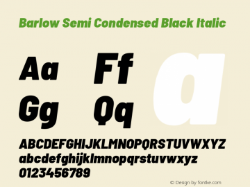 Barlow Semi Condensed Black Italic Version 1.408 Font Sample