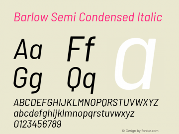 Barlow Semi Condensed Italic Version 1.408 Font Sample