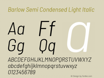 Barlow Semi Condensed Light Italic Version 1.408 Font Sample